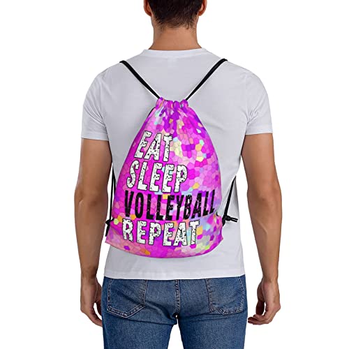 Drawstring Backpack Gym String Bag Sports Drawstring Sackpack For Women Men - color: New Eat Sleep Volleyball Repeat