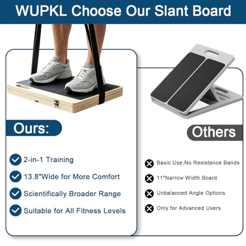 Wooden Extra Wide Slant Board with Resistance Band for Exercise
