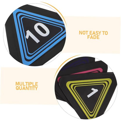 PRETYZOOM 10pcs Numbered Sports Markers Non-Slip Floor Dots Triangular Training Cones for Football Basketball Agility Drills Court Field Exercise