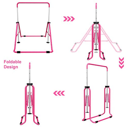 Expandable Gymnastics Bars, Adjustable Height Gymnastic Horizontal Bars, Children Folding Training Bar for Kids - color: Pink