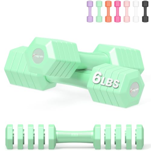 Adjustable Dumbbell Set, 4-in-1 Hand Weights, 5/6 LB Pair for Women Men - color: Green, style: 12 lbs Pair [6 lbs Each]