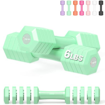 Adjustable Dumbbell Set, 4-in-1 Hand Weights, 5/6 LB Pair for Women Men - color: Green, style: 12 lbs Pair [6 lbs Each]