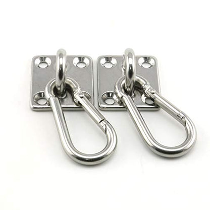 2-Pack M5 Ceiling & Wall Mount Hanging Hardware Fitting Set 304 Stainless Steel Heavy Duty Square Pad Eye Hook Plate + Snap Hook for Yoga Hammock Swing Marine Boat Application - size: M5 Square Pad