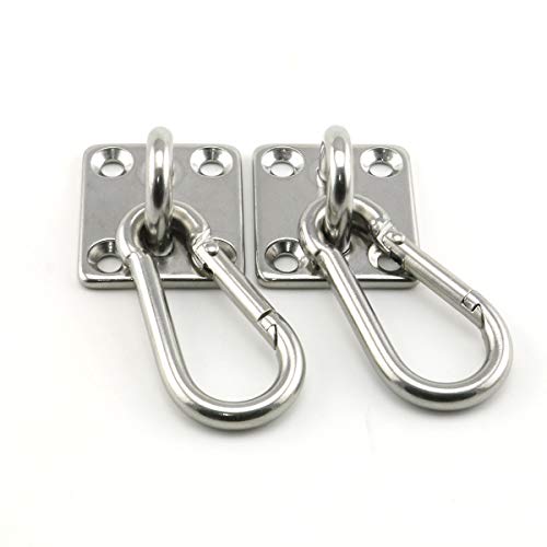 2-Pack M5 Ceiling & Wall Mount Hanging Hardware Fitting Set 304 Stainless Steel Heavy Duty Square Pad Eye Hook Plate + Snap Hook for Yoga Hammock Swing Marine Boat Application - size: M5 Square Pad