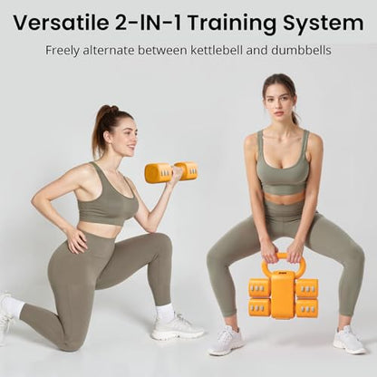 2-in-1 Adjustable Dumbbell Set for Women - 4 Levels (2.2lbs to 12.1lbs) - Home Gym Weights for Women at Home - Fitness Dumbbells - color: Orange
