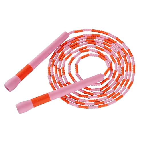 YUEDONG Beaded Jump Rope for Fitness, Adjustable Jump Rope with 19.5cm Extra-Long Anti-Slip Handles, Lightweight TPU Beaded Rope for Adults, Cardio, Exercise, Freestyle and Endurance Training - color: Pink