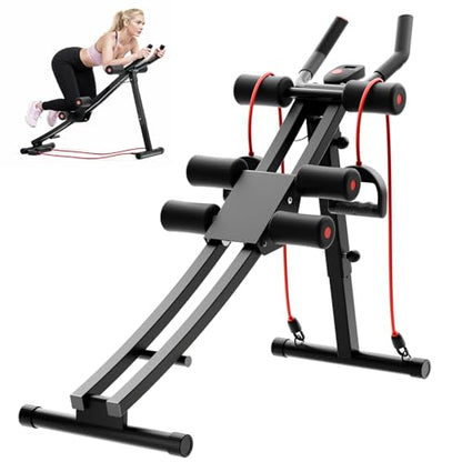 Dual Track Fitness Ab Machine Ab Cruncher, Adjustable Height Waist Trainer, Foldable Home Gym Equipment with 4 Adjustable Resistance Levels and Resistance Bands - size: Single Track