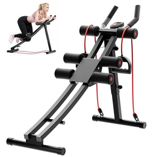 Dual Track Fitness Ab Machine Ab Cruncher, Adjustable Height Waist Trainer, Foldable Home Gym Equipment with 4 Adjustable Resistance Levels and Resistance Bands - size: Single Track