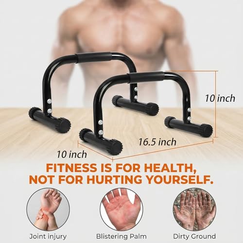 2 Pack Parallettes Bars, 10" High Steel Push Up Handles Bars Strength Training Anti-Slip Calisthenics Equipment for Handstand, Full Planche, L-sit & Dip, Home Fitness & Gym Floor Workouts