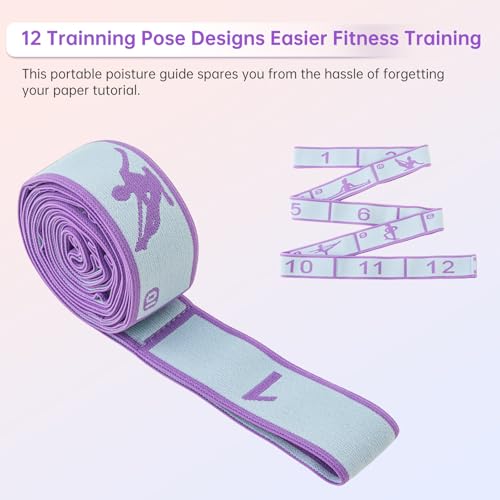 Stretch Strap Elastic Yoga Stretching Strap with 12 Loops Polyester for Physical Therapy, Pilates, Home Workout - Multi-Loop Pilates Stretch Band (Purple)