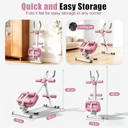 Multifunctional Ab Machine, Crunch & Sit-Up Core Trainer, Adjustable Ab Trainer with Knee & Back Support, Foldable, Full Body Workout Equipment for Home Gym
