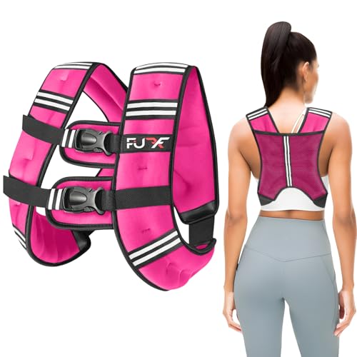 FUFF Weighted Vest Woman, 5/10/12/15/20/25/30 LB Womens Weight Vest for Walking, Strength Training Weight Vests for Female Men, Reflective Stripe Body Vest for Workout Running Jogging Fitness - color: Pink, size: 20 LB