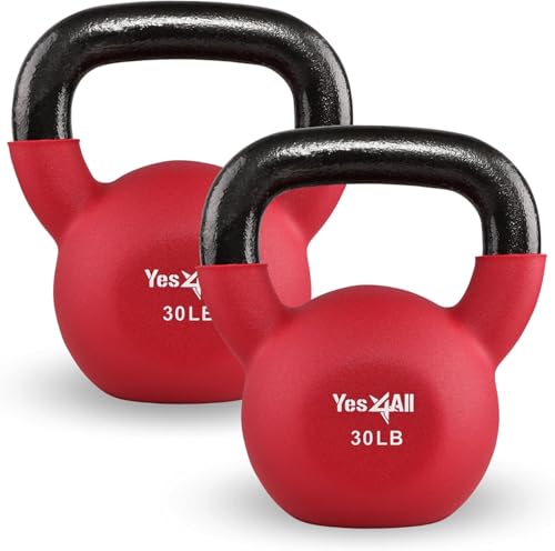 Yes4All Kettlebell, 5-65 LB Neoprene Coated Cast Iron Kettlebells, Wide Grip Handle & Flat Bottom for Swings, Squats, Deadlifts, Push Ups & Full Body Training at Home Gym - Single & Set