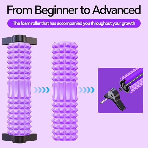 Foam Roller with Detachable Stand, 18” Deep Tissue Massage Roller, Beginner-Friendly Support Design for Muscle Recovery, Home Workout & Fitness - Purple - color: Purple
