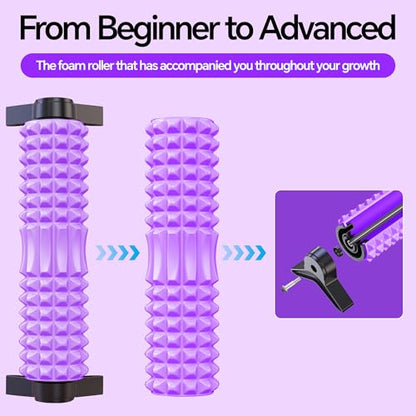 Foam Roller with Detachable Stand, 18” Deep Tissue Massage Roller, Beginner-Friendly Support Design for Muscle Recovery, Home Workout & Fitness - Purple - color: Purple