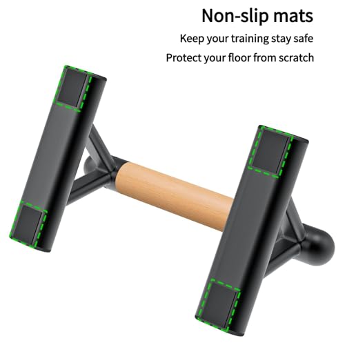 SELEWARE Wood Push Up Bars Steel Calisthenic Parallette Bars Handstand Bars - color: B: Wood Grip (14.5"L x 6"H)