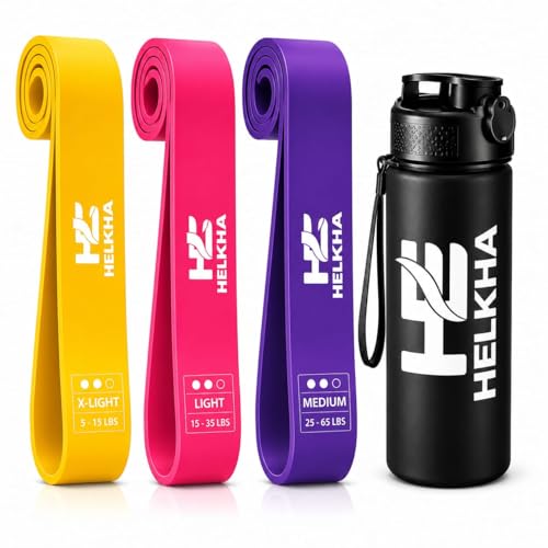 Resistance Bands Set for Women and Men, 3 Exercise Bands with X-Light, Light & Medium Resistance, Natural Latex Workout Bands for Strength Training, Stretching, Physical Therapy & Home Fitness