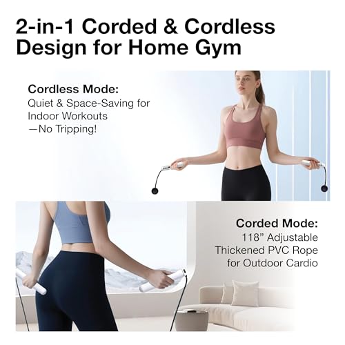 Cordless Gravity Jump Rope, Smart Jump Rope with Counter for Gym, Fat Burning & Calorie Burn, APP Data Analysis, Home Workout Equipment for Women ＆ Men