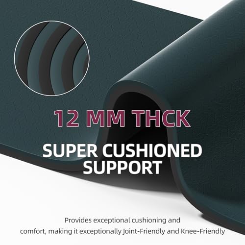 Extra Thick 12mm TPE Exercise Yoga Mat with Strap, 72"L x 24.8"W Non-slip Workout Mat for gymnastics, Pilates, Home, Workout, Gym Floor Fitness