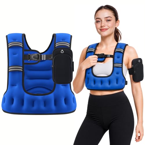 ZELUS Weighted Vest for Women & Men, 6lb/8lb/12lb/16lb/20lb Workout Vest with Ergonomic U-Shaped Design, SGS-Certified Iron Sand Filling, Adjustable Fit, Arm Pocket for Running, Training & Fitness - color: Blue, size: 8LB