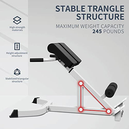 Roman Chair Back Extender - Angle & Height Dual Adjustable Hyperextension Bench for Home Gym - Adjustable Back Exercise Machine Fitness Equipment