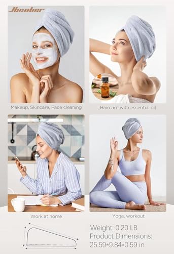 Hicober Microfiber Hair Towel Wrap, Fast Drying Hair Towels for Women, Soft Lightweight Quick Dry Turban for Curly & Long Hair–3 Pack(Blue/Grey/Pink)