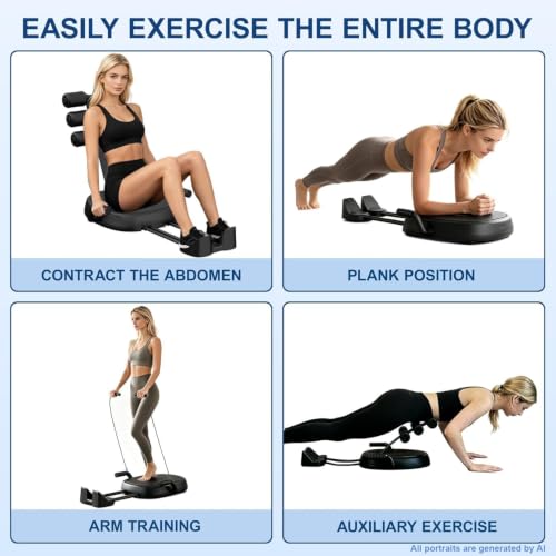 Ab Machine with Auto Rebound, Ab Workout Equipment with 3 Adjustable Resistance, Flodable Sit Up Exercise Foam Roller & Handle, Ab Crunch Machine with 330 Lbs Weight Capacity, for Home, Office, Core Strength, Stomach Workout (Black)