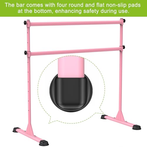 Dolibest Freestanding Ballet Bar, Height Adjustable Ballet Bar, Heavy Duty Dance Bar, with Non-Slip Rubber Pads, Enhanced Stability, Dance/Yoga/Fitness Stretching Bar, Ideal for Kids and Adults - color: Pink- 4ft Steel Cross Bar