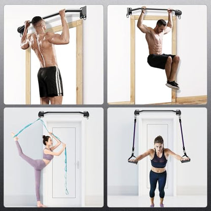 SELEWARE Heavy Duty Wall Mounted Pull Up Bar with Resistance Band Hooks and Ball Finger Training for Doorway, Joist or Beam - Fully Welded Steel Supports 600 lbs