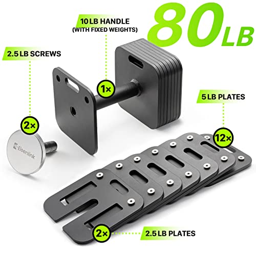 Eisenlink Adjustable Dumbbell Set, 10-50/80lb, 5lb Increments, Quick-Lock - size: 80LB