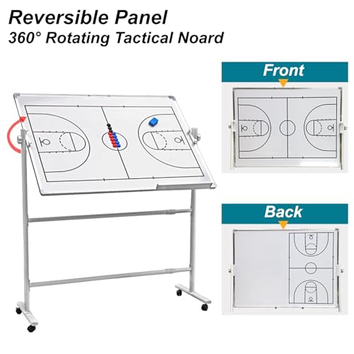 Double-Sided Wheeled Coaching Whiteboards, Basketball Board for Coaches with Marker Pen and Eraser, Retractable Bracket, for Daily Training, Tactical Deployment(Football) - size: Football