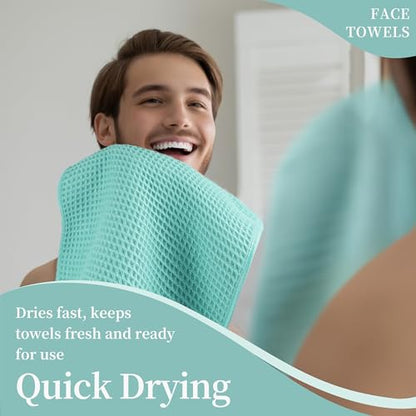 Microfiber Waffle Face Towels, 2 Pieces, Soft, Absorbent, Fast Drying, Lint Free 430 GSM (Turquoise) - color: Turquoise