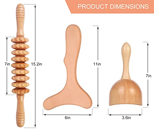 3-in-1 Wood Therapy Massage Tools Lymphatic Drainage Massager Wooden Massager for Maderoterapia,Anti-Cellulite, Body Sculpting & Contouring