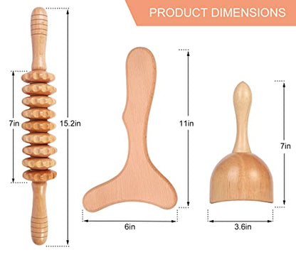 3-in-1 Wood Therapy Massage Tools Lymphatic Drainage Massager Wooden Massager for Maderoterapia,Anti-Cellulite, Body Sculpting & Contouring