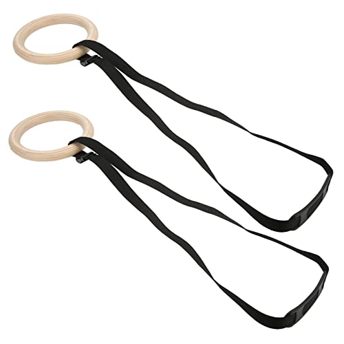 Ymiko Gymnastic Rings, Calisthenics Rings with Adjustable Buckle Straps 330lbs Capacity Pull Up Exercise Rings 1 Pair Wooden Gymnastic Rings Gym Rings for Home Gym Workout