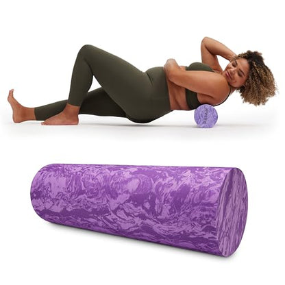 Gaiam Restore Foam Roller for Muscle Massage - Deep Tissue Muscle Massager for Sore Muscles & Stimulation - Total Body Pain Relief, Back, Neck, Foot, Calf, Leg, Arm (18 Inch and 36 Inch) - size: 18-Inch, style: 18" Roller (Marbled Purple)