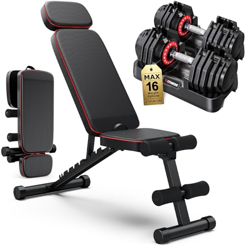 Adjustable Dumbbells Set of 2, 1 Hand Adjustable Weights Dumbbell Set and Workout Bench, 25/55/80lb Pair Weight Set For Home Gym Suit both Men and Women, Compact for Small Space Apartment Room - color: Max-80lbs-16weights Dumbbells+Bench