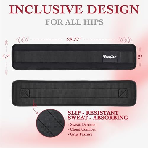 Seektop Adjustable Hip Thrust Belt Slip-Resistant Padding Booty Belts for Glutes - Fits Dumbbells Kettlebells Plates Up to 400 LBS for Gym Home & On-The-Go Workouts