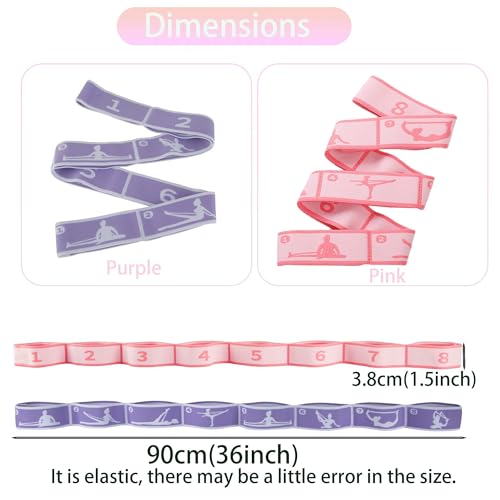 2pcs Stretch Strap for Kids,Elastic Yoga Stretching Strap with Loops, Multi-Loop Adjustable Exercise Stretching Bands，Stretching Resistance Ballet Bands for Dance, Latin, Gymnastics Exercis -8Loops