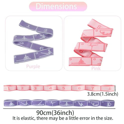 2pcs Stretch Strap for Kids,Elastic Yoga Stretching Strap with Loops, Multi-Loop Adjustable Exercise Stretching Bands，Stretching Resistance Ballet Bands for Dance, Latin, Gymnastics Exercis -8Loops