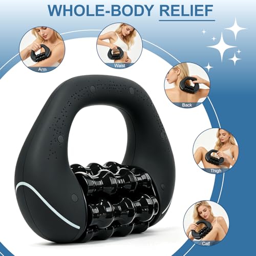 Electric Handheld Rolling Massager, 270min-Percussive Massager Targeting Knots with Pain Relieve Deep Tissue, 3-Speed Spin Vibrating Roller Massage for Back, Shoulders, Legs, Neck,Arms