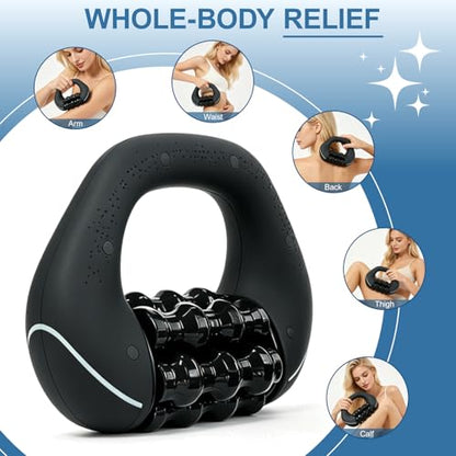 Electric Handheld Rolling Massager, 270min-Percussive Massager Targeting Knots with Pain Relieve Deep Tissue, 3-Speed Spin Vibrating Roller Massage for Back, Shoulders, Legs, Neck,Arms