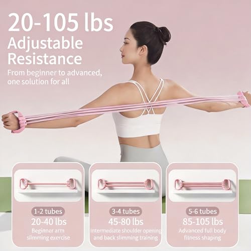 Adjustable Puller 6 Tubes, Elastic Pull Rope Fitness for Adult Female Male, Yoga Puller - color: Pink