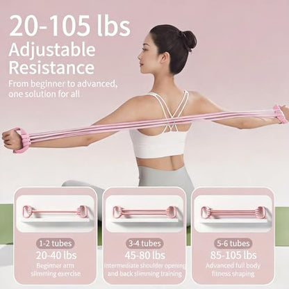 Adjustable Puller 6 Tubes, Elastic Pull Rope Fitness for Adult Female Male, Yoga Puller - color: Pink