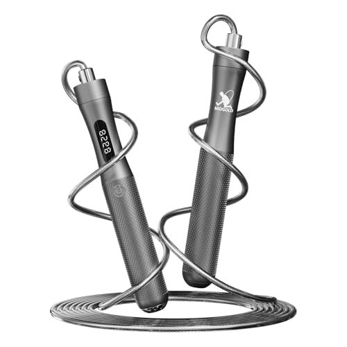 Smart Jump Rope with Counter - LCD Display, Aluminum Handles, Adjustable PVC-Coated Steel Cable (118"), Type-C Charging for Cardio, Boxing & HIIT Workouts - color: Grey