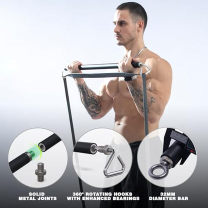 Resistance Band Bar, Length-Adjustable Detachable Heavy Duty Workout Bar for Resistance Band Training, Core Muscle Training, Home & Ourdoor Workout, Max Load 800 Lbs