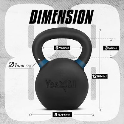 Yes4All Powder Coated Cast Iron Kettlebell, Single Deep Blue, 40 KG / 88 LB - color: Deep Blue, style: A. Single