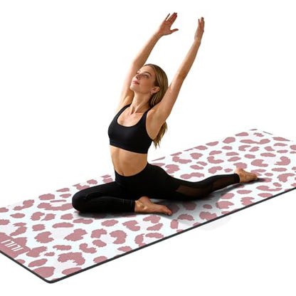 ILILI Yoga Mat Leopard Print Yoga Mat 8mm, Suede & TPE Thick Exercise Mat, Workout Mat for Women Men, 72''x25'' Fitness Mat with Strap for Home Gym, Yoga, Pilates, Stretching