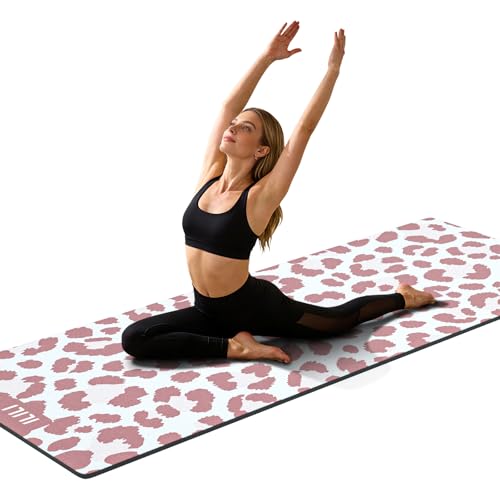 ILILI Yoga Mat Leopard Print Yoga Mat 8mm, Suede & TPE Thick Exercise Mat, Workout Mat for Women Men, 72''x25'' Fitness Mat with Strap for Home Gym, Yoga, Pilates, Stretching