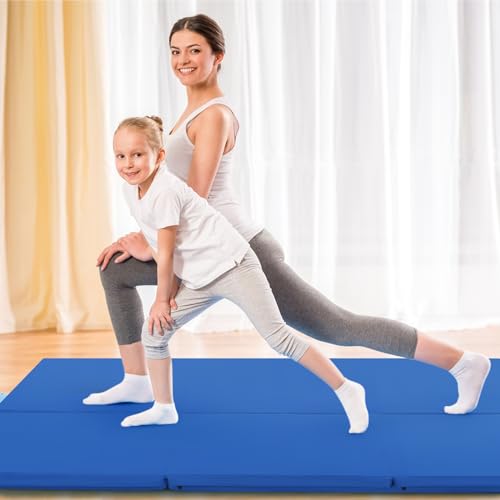 GYMAX Folding Gymnastics Mat, 6 FT x 2 FT x 2 Inches Exercise Mat w/Carrying Handles, Waterproof PU Leather, Hook & Loop Fasteners, Portable Tumbling Mat for Yoga Home Gym
